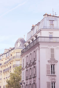 Seventh 7th arrondissement Haussmann buildings near the Eiffel Tower Paris France pastel pink 