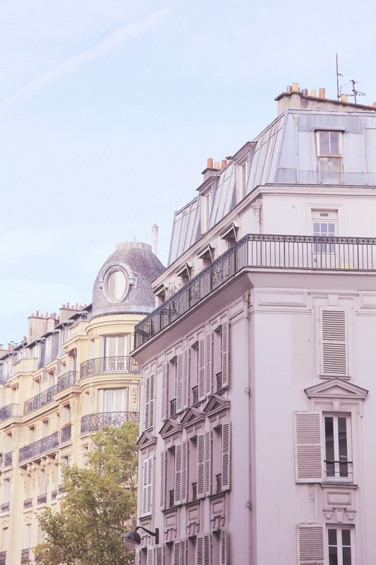 Seventh 7th arrondissement Haussmann buildings near the Eiffel Tower Paris France pastel pink 