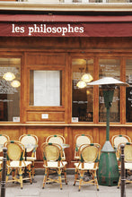 Load image into Gallery viewer, les philosophes cafe in the 4th arrondissement Marais paris france sidewalk tables
