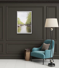 Load image into Gallery viewer, Canal in Amsterdam boats trees wall decor art photography 
